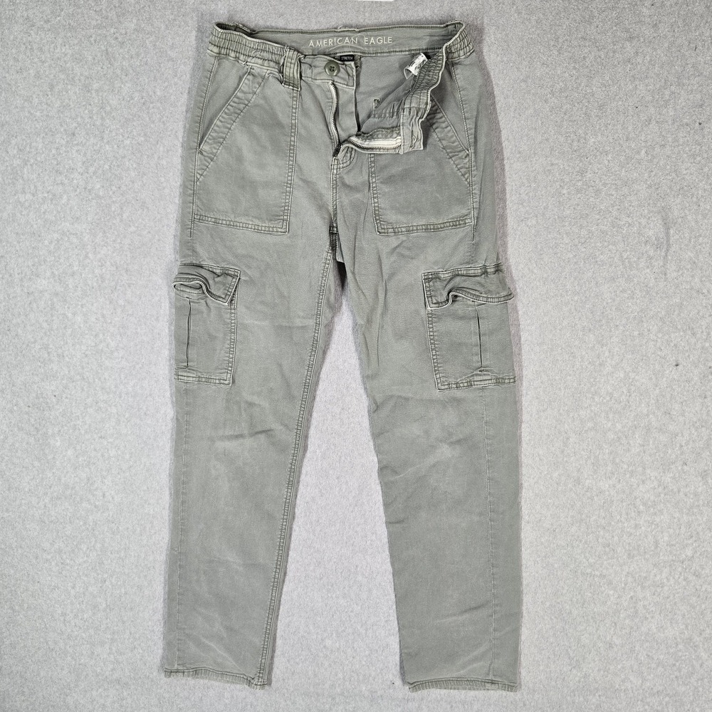 American Eagle Women Pants 4 Green Cargo Skinny Mid Rise Stretch 28" Inseam READ